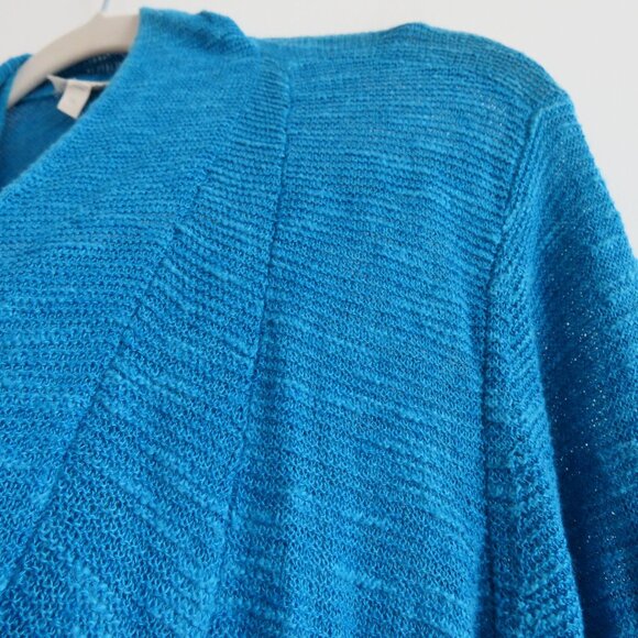 EILEEN FISHER Linen Cotton Blend Textured Knit Open Front Cardigan Ocean Blue 1X - Picture 7 of 15